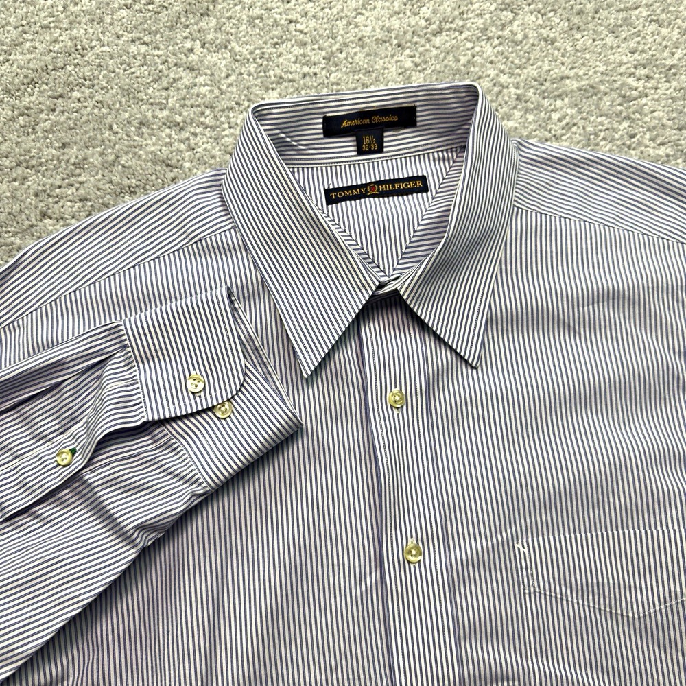 Tommy Hilfiger American Classics Shirt Mens 16.5 32/33 Blue White Stripe Cotton